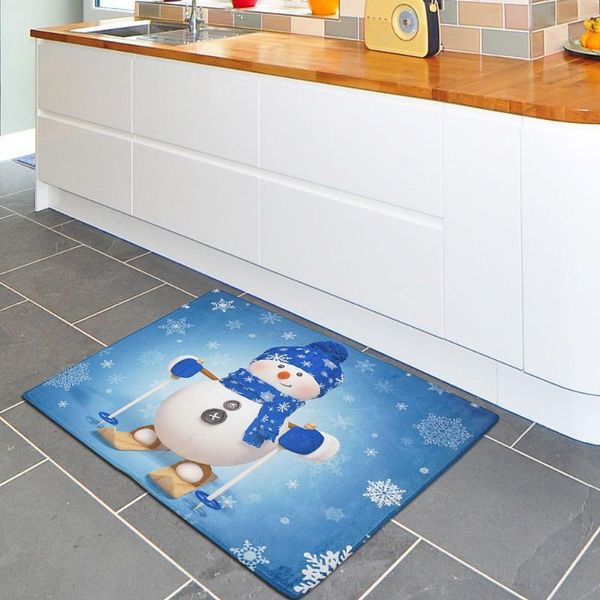 

scarves pillow christmas print mat bathroom water absorbent non-slip bedroom carpet door, Blue;gray