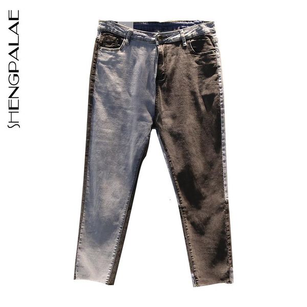 

women's jeans shengpalae 2021 spring style hit colors patchwork pockets high waist light wash vintage loose long pants women ad831, Blue