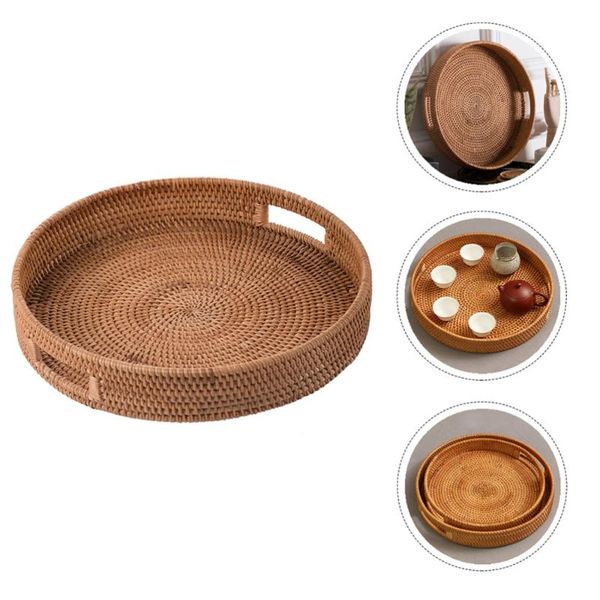 

storage baskets 1pc hand-woven fruit plate rattan basket multipurpose tray