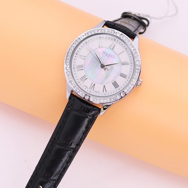 

wristwatches julius women's watch japan quartz lady hours fine fashion clock bracelet real leather rhinestone girl birthday gift box, Slivery;brown