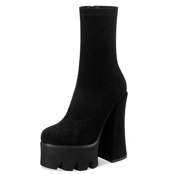 

the est thin women stretch toe round fall graduation party lady shoes high boots, Black