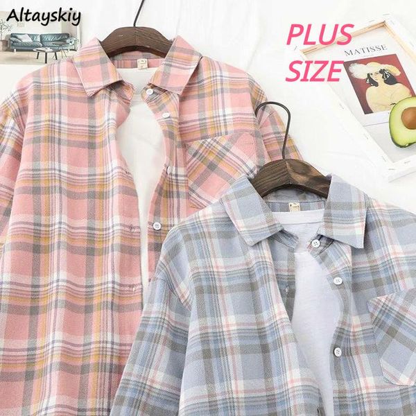 

women's blouses & shirts 11 colors women plaid korean style leisure basic plus size trendy all-match chic ulzzang spring autumn retro t, White