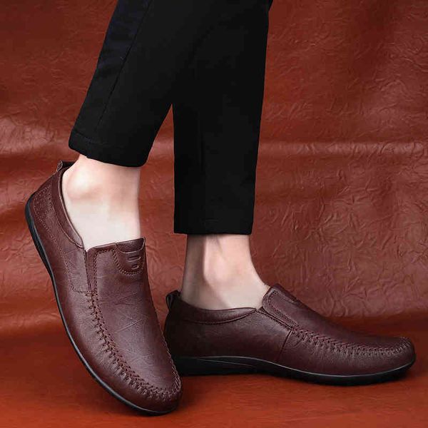 

dress shoes men's comfy formal loafers men spring summer soft genuine leather sneakers male breathable slip on driving sazw, Black