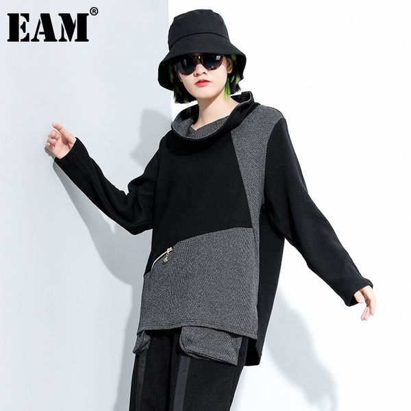 

[eam] constrast color big size knitting sweater loose turtleneck long sleeve women pullovers fashion autumn winter 1dc295 21512, White