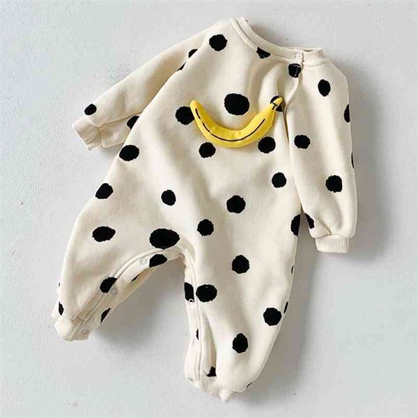 Doğan Bebek Bebek Erkek Kız Karikatür Muz Tulum Giyim Sonbahar Çocuk Erkek Kız Uzun Kollu Nokta Giysileri 210521