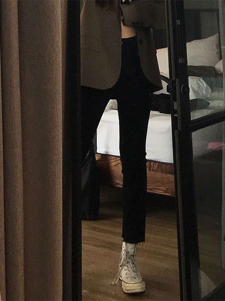 

tight fit black slim high waist spring and autumn pants wear, Blue