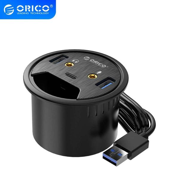 

hubs orico usb 3.0 hub with headphone microphone port deskgrommet type c otg adapter splitter for windows/ mac os/linux