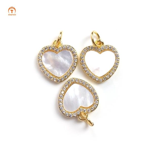 

pendant necklaces 5pcs heart mother of shell pearl charm cz micro pave white for women jewelry set finding, Silver