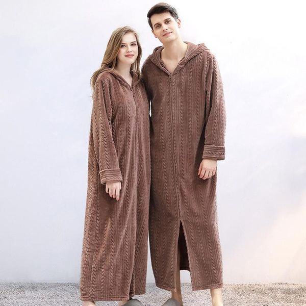 

women's sleepwear flannel thick bathrobes women hooded zipper long sleeve ladies robe soft velvet warm bath for couples, Black;red