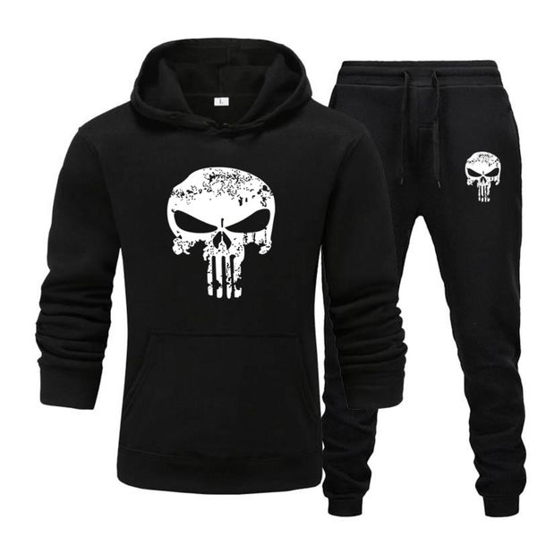 

men's skeleton hoodie, hoodie trousers, running, autumn and winter sportswear, 2 piec, Gray