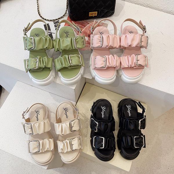 

buckle sandals platform women summer all-match high heels fairy sports x817, Black