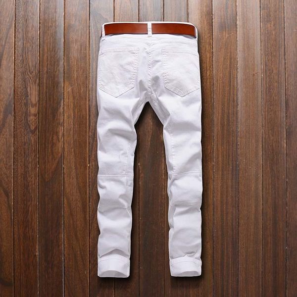

men skinny jeans night club slim denim casual knee hole hiphop pant washed high quality, Blue