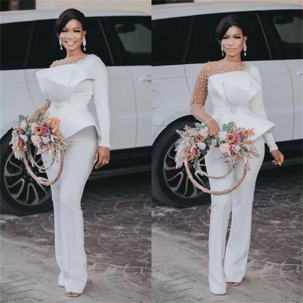 

2022 designer evening dresses long sleeves jumpsuit suits beaded pearls ruffles floor length custom made formal occasion wear part6705413, Black;red