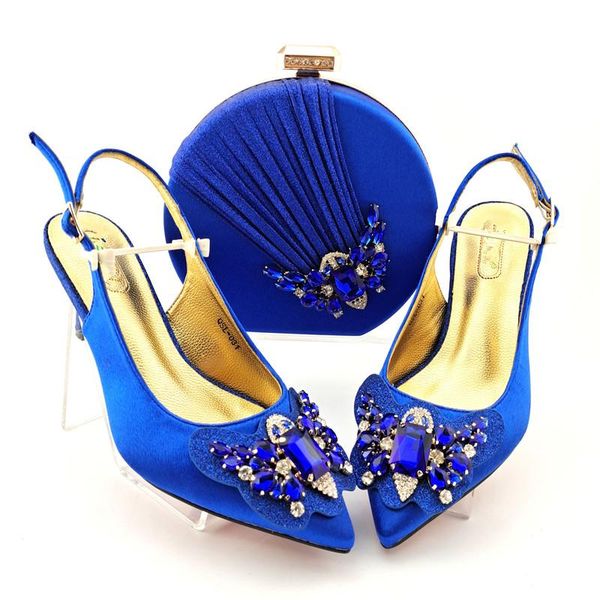 

dress shoes fashionable royal blue heel 7.5cm women pumps match bag with rhinestone flower decoration african and handbag set qsl031, Black