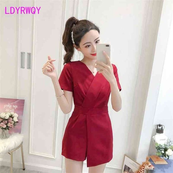 

summer korean temperament high waist was thin wide leg short jumpsuit women office lady solid 210416, White;black