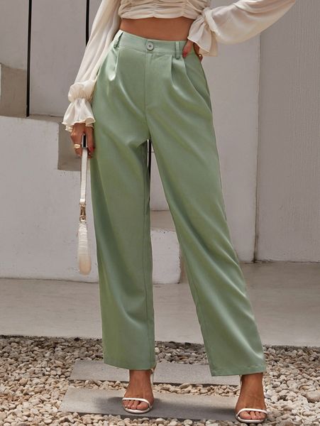 

plicated front high waist tailored pants 58ku#, Black;white