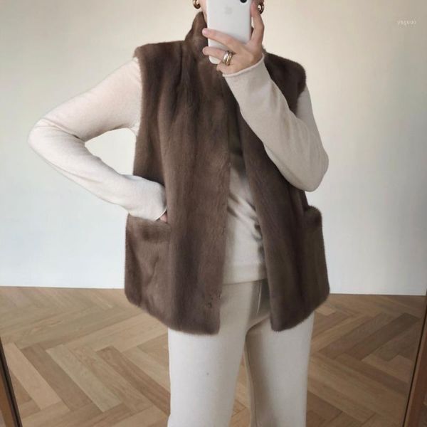 

women's fur & faux arlenesain 2021 velvet mink women vest, Black