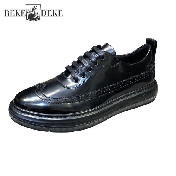 

dress shoes spring wedding brogue mens formal business genuine leather autumn men thick bottom increase england, Black