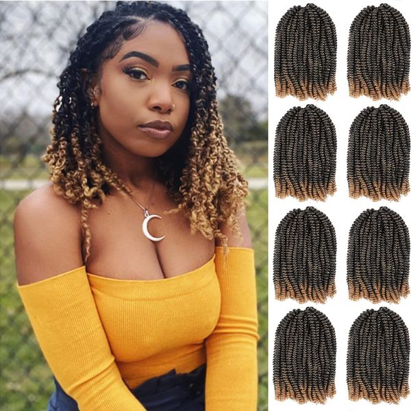 

8" ombre spring twist crochet hair 100g/pc beauty fluffy crochet braids synthetic braiding hair extension jamaica bounce ls33, Black