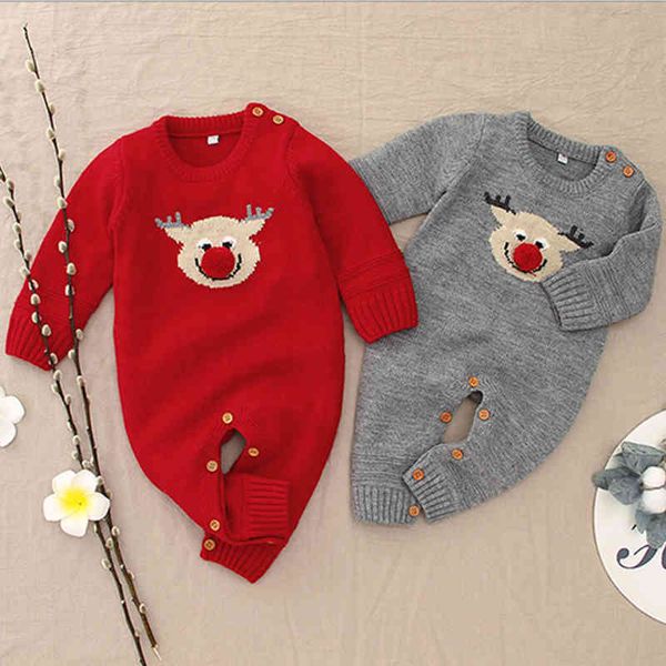 Herbst Winter Weihnachten Elch Baby Jungen Mädchen Strampler Kleidung Kinder Junge Mädchen Kinder Stricken Langarm 210429