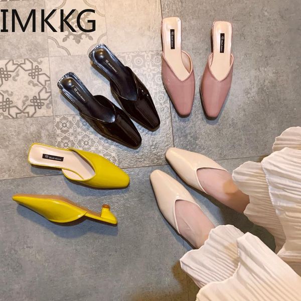

slippers fashion pointed toe mules women summer candy color flats slip-on holiday ladies sandals slides pu shoes, Black