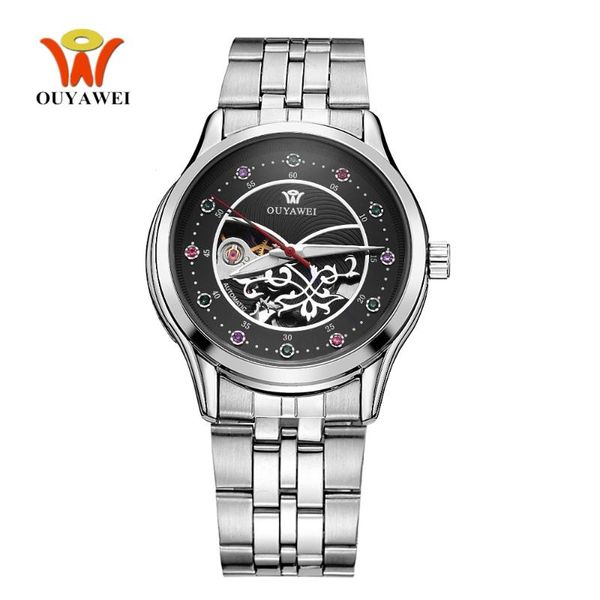 

wristwatches oyw female automatic mechanical watch full steel band woman fashion dress lady montre femme, Slivery;brown