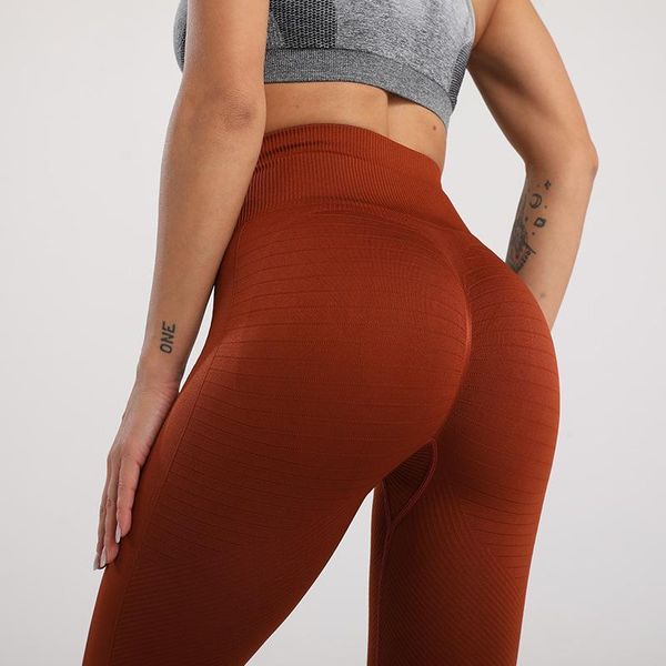 

yoga outfit peach hip trousers women knitted high-waist sports pants seamless hip-lifting leggings summer fitness gym clothing