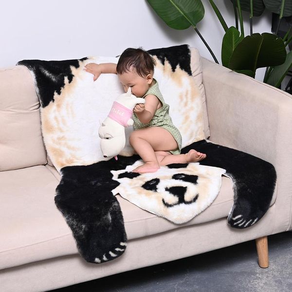 

artificial fur animal mat machine washable seat pad tiger panda printed rug nonslip antiskid soft warm rugs for living room carpets