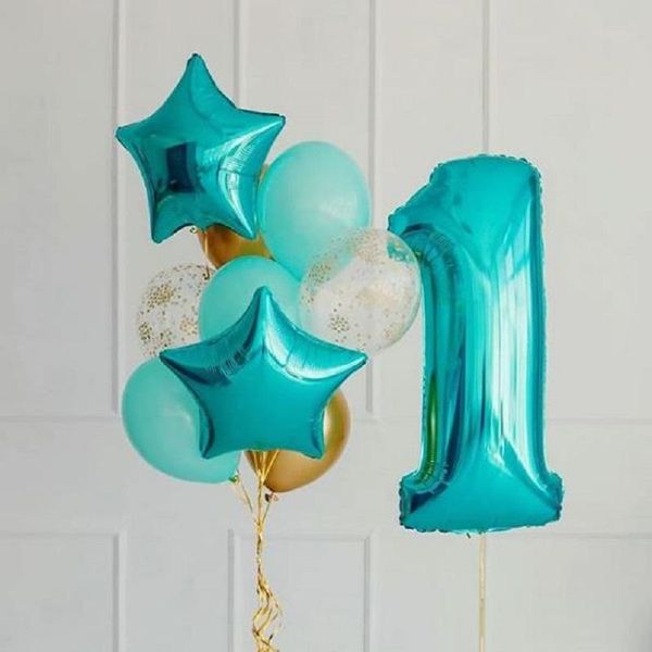 

1set 32 inch tiffany blue number foil helium balloons baby shower digit globos 1st 2nd birthday party decorations kids supplies decoration