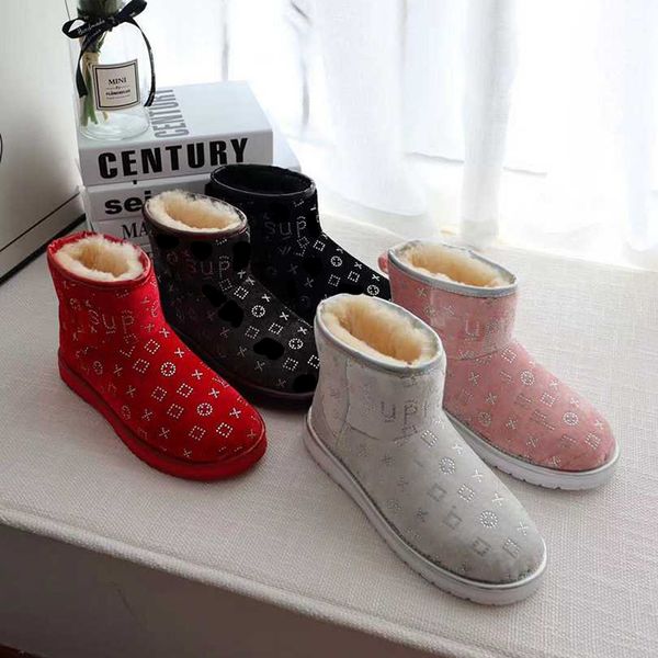 

luxury rhinestone short snow boots fashion letter designer fur ankle winter booties platform shoes size 35-40, Black