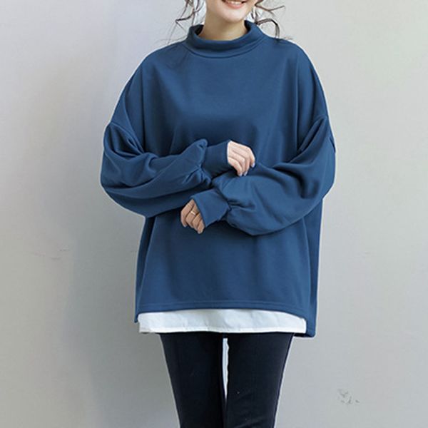 

women's jackets casual giant female sweatshirt, two fake pieces, japanese blue sweatshirt for fall ndaa, Black;brown
