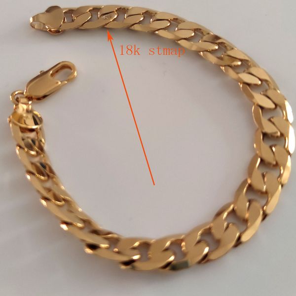 18 Karat Gelbgold GF Heavy Miami Curb Cuban Link Chain Herrenarmband, massiver echter klobiger Schmuck – 21 cm