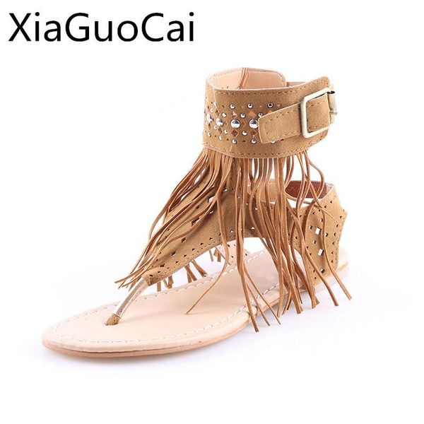 

plus size 42, 43 women sandals summer bohemine back strap female flip flops tassel solid beach shoes z541 35, Black