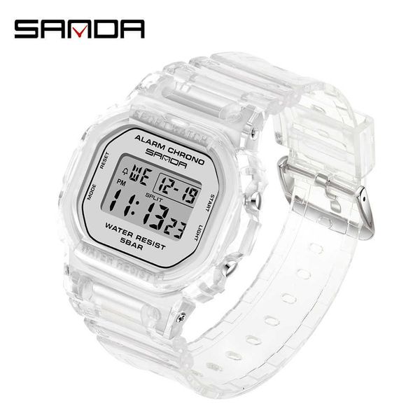 

sanda fashion sport watch women transparent strap led digital clock ladies electronic reloj mujer relogio feminino 2009 210616, Slivery;brown