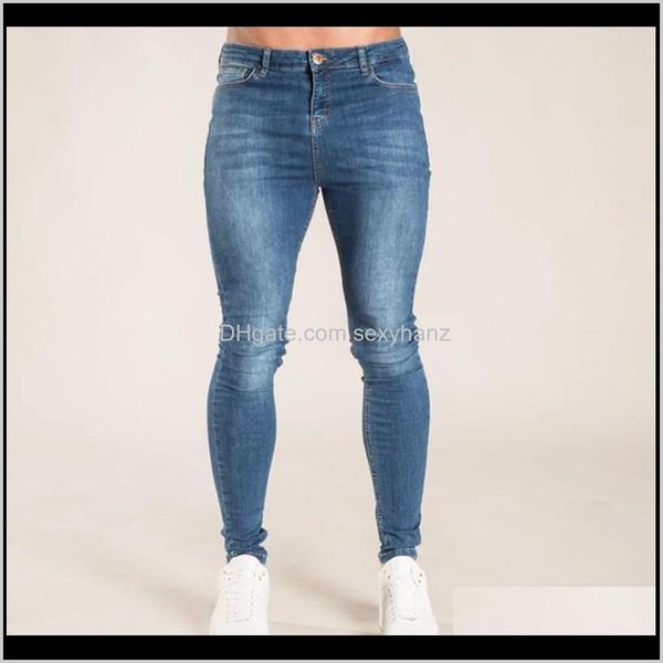 

mens clothing apparel drop delivery 2021 skinny jeans men pure color denim cotton classics vintage wash hip hop work trousers pants s-4xl pl, Blue