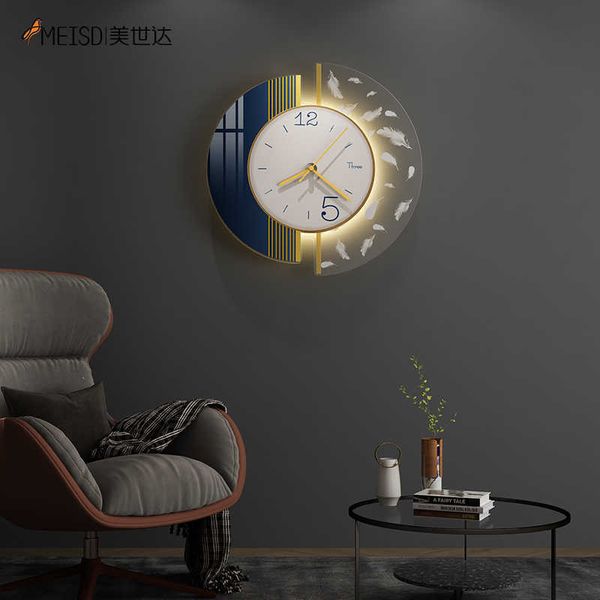 MEISD 35 cm weiße Federn dekorative Wanduhr moderne Gefieder Wanduhr kreative Wohnzimmer Home Decor Horloge 210930