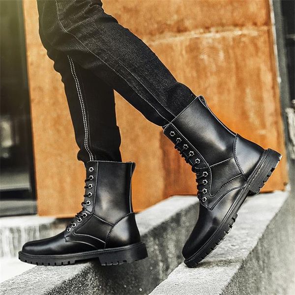 

high lace up black pu casual martin boots men classic cowboy motorcycle riding suitable for fashion and comfort dh315