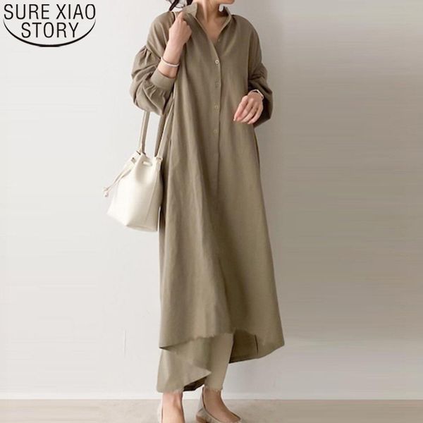 

women cotton single breasted dresses korean chic breathable comfortable loose long button-down shirt dress 12378 210417, Black;gray