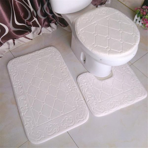 

bath mats 3 pieces set flannel floor mat door bathroom carpet waterproof carpets toilet seat cover decor