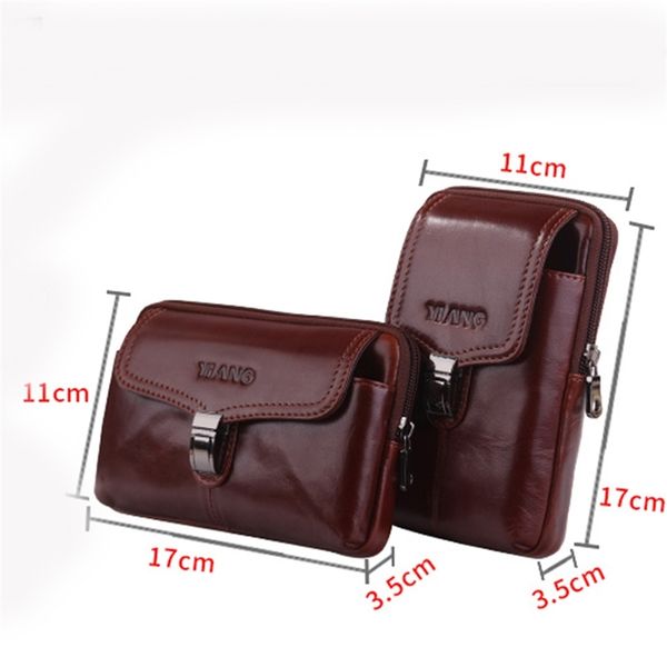 

men genuine leather waist pack cell/mobile phone case cover cigarette bag pocket purse wallet hook fanny belt money 210823