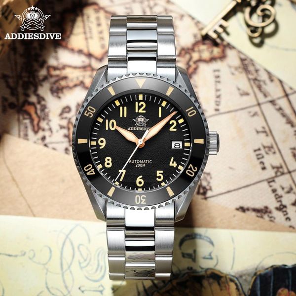 

wristwatches addiesdive watch my h9 men mechanical wristwatch nh35a automatic diver watches 200m sapphire crystal glass mens luxury, Slivery;brown