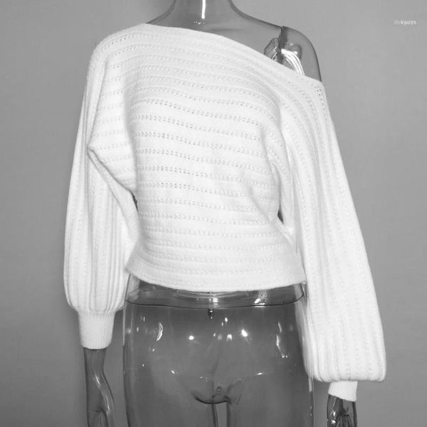 

women autumn winter lantern sleeve sweater off shoulder pullover pullovers female streetwear solid sweater1, White;black