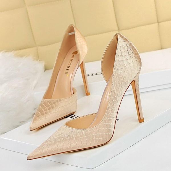 

dress shoes fashion banquet stiletto high heel pumps snake pattern satin single elegant wedding plus size women 41 42 43, Black