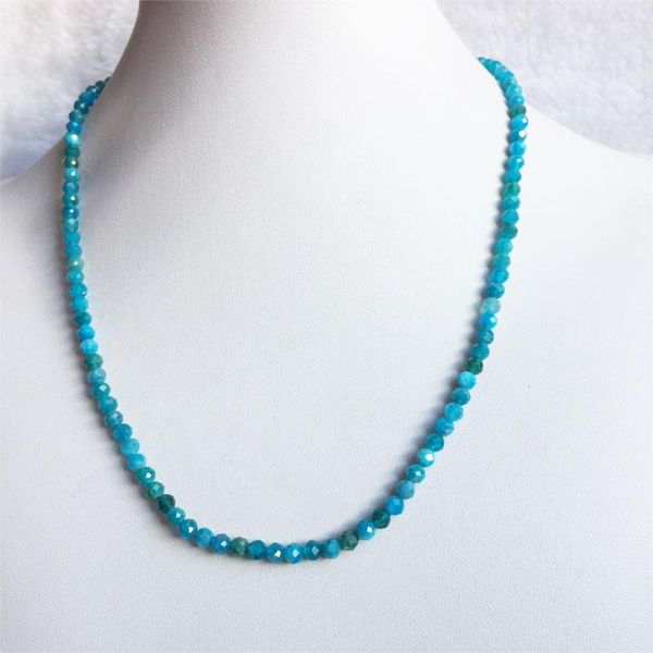 

chains 3mm apatite elegant faceted deep blue necklace round natural cut gem stone choker for women fashion jewelry, Silver