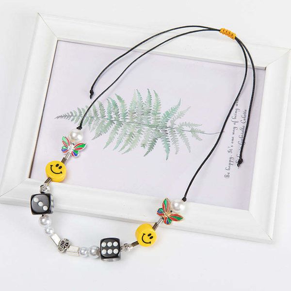 

2021 punk fashion street necklace hip hop charm jewelry geometric pearl smiley skull rope adjustable choker necklaces for women men, Silver