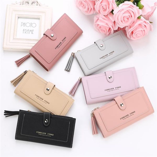 

card holders fashion women wallet lovely candy color long coin zipper purse package pu passport holder, Brown;gray