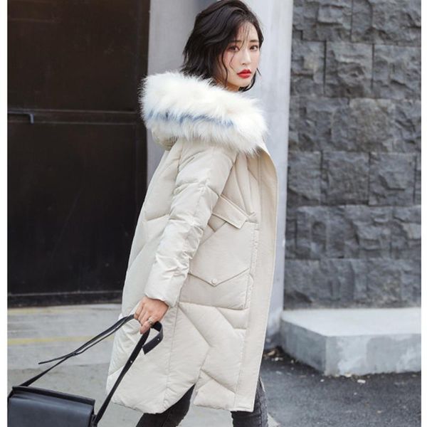 

women's trench coats parka plus size slim outwear female big fur medium-long thickened large down student's loose coat 9806, Tan;black