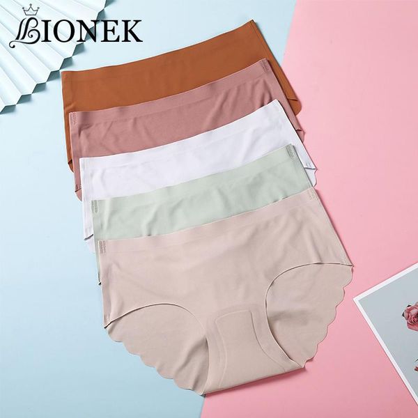 

women's panties bionek wavy edge seamless ice silk underpants underwear panty female brief comfortable stretch ladies, Black;pink