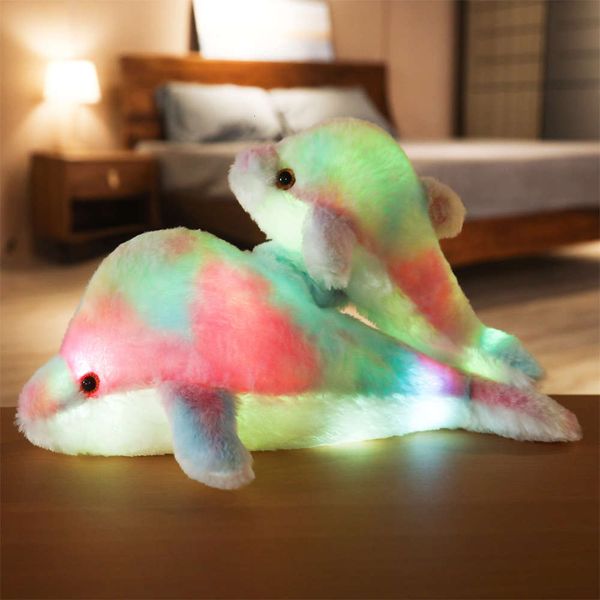 

light-emitting pad dyed dolphin doll colorful plush toy fish, Blue