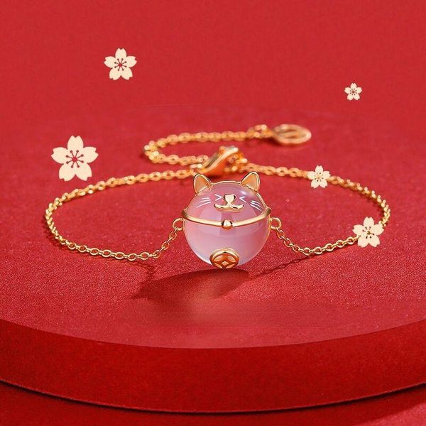 

link, chain pink cute lucky cat bracelet female simple small fresh pendant jewelry wholesale for women, Black